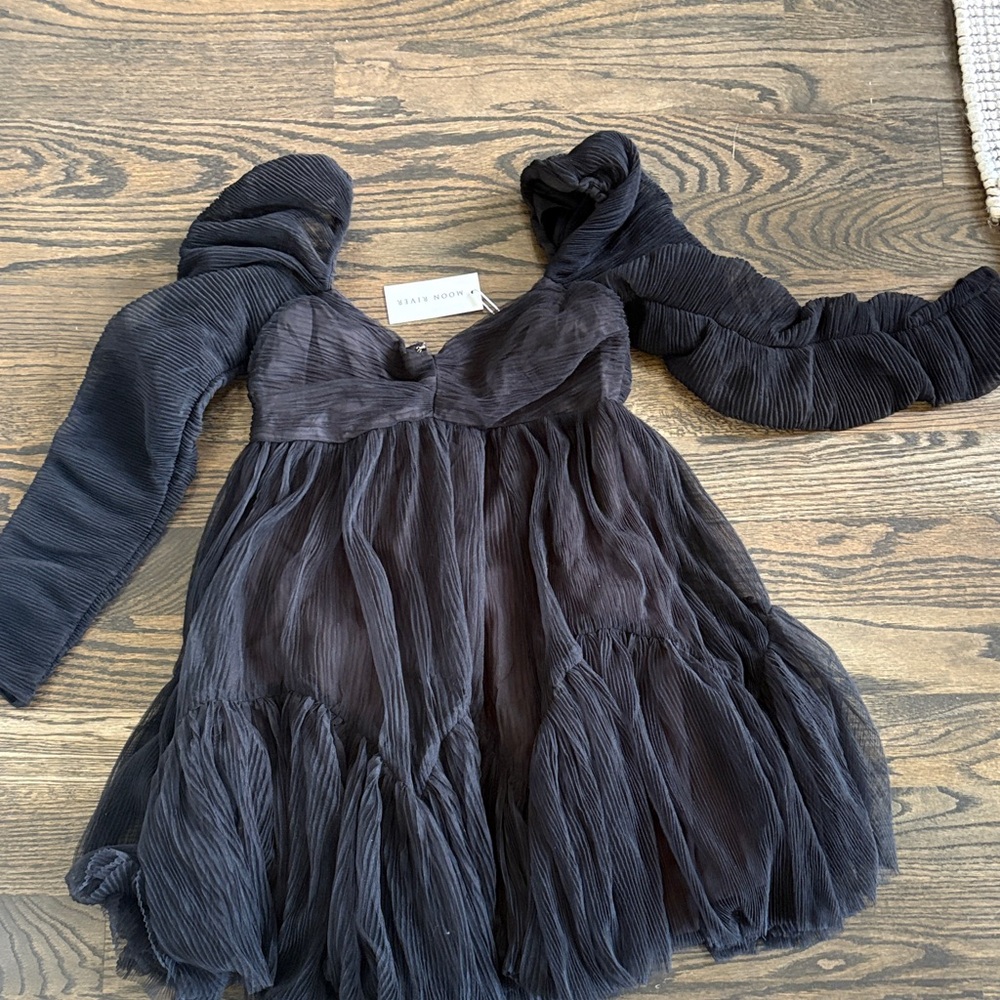 Moon River Elegant Charcoal Long Sleeve Dress
